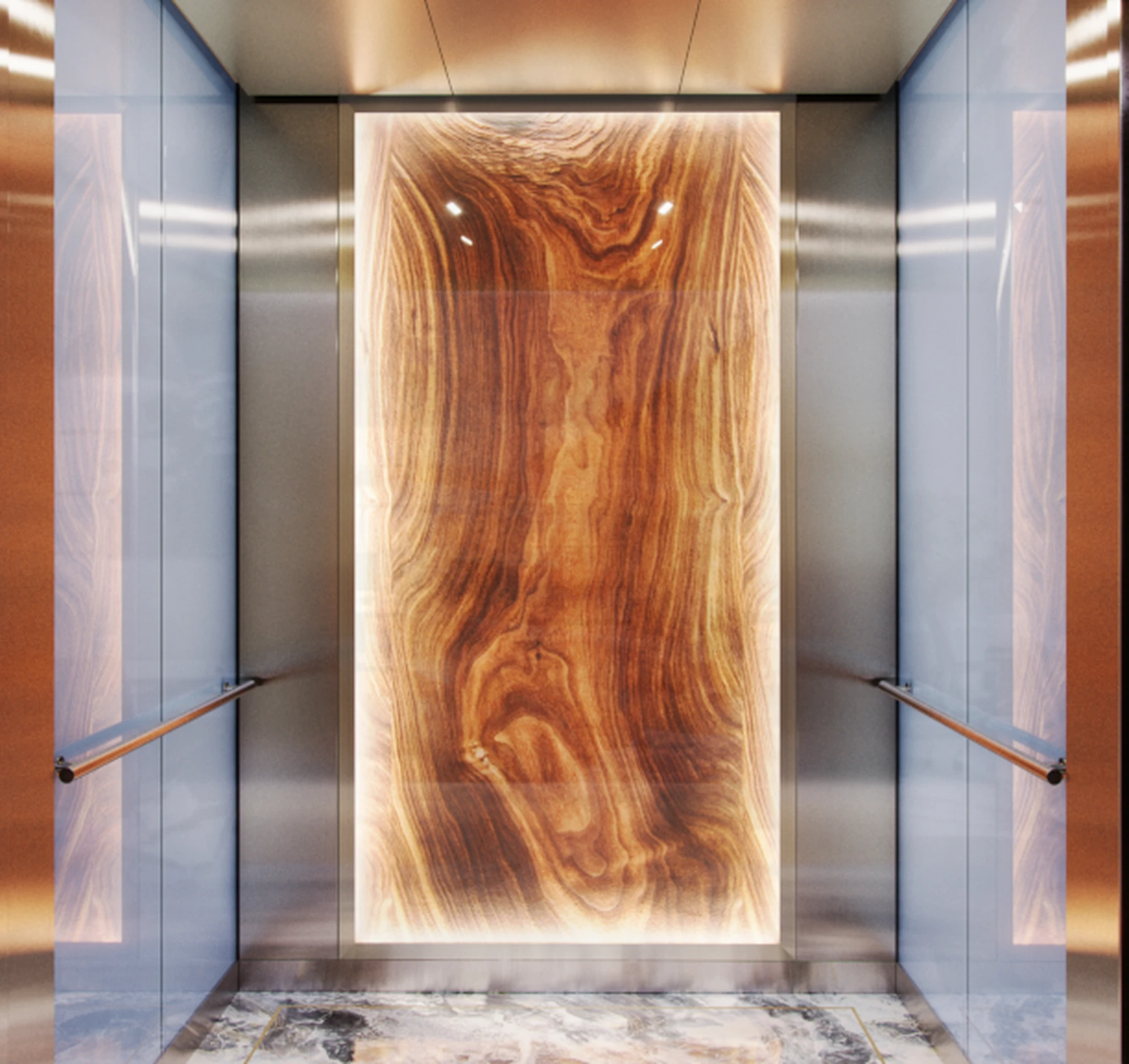 seattle-series-elevator-interior-backlit-glass-walnut-live-slab-blue-backpainted-glass-9