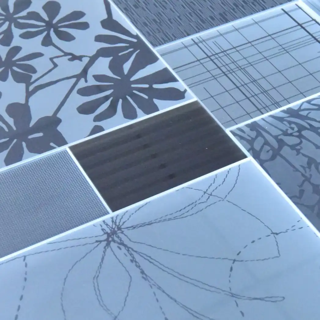 Etched glass elevator panel finish