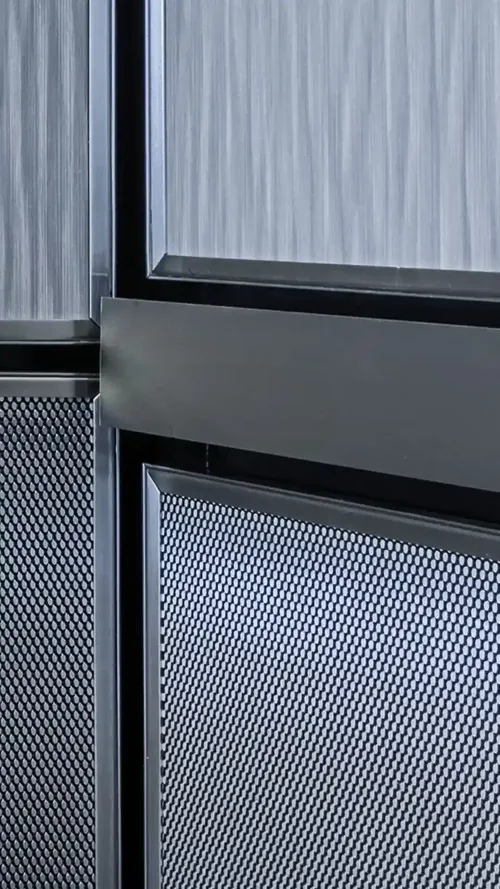 Flat bar stainless steel elevator handrail installed in Atlanta Series cab