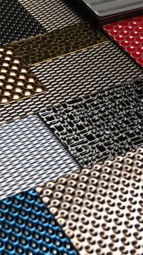 Textured metal elevator interior wall panels